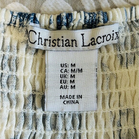 Christian Lacroix Romper Women M WhiteBlue Floral Fruit Linen Vacay Cruise Comfy - Picture 3 of 16